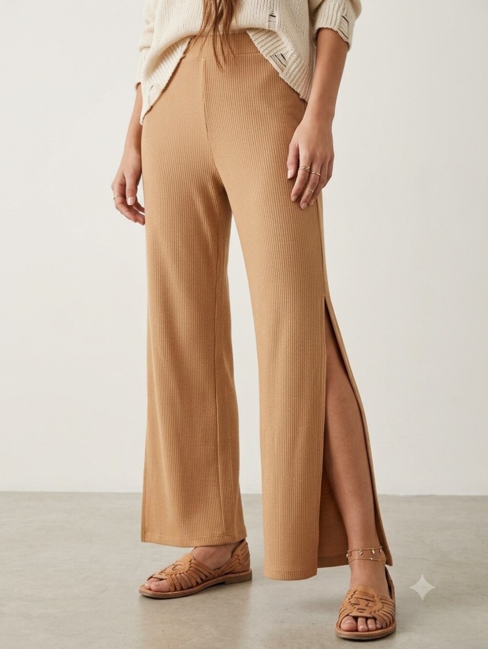 CHASER Cozy Ribbed Knit Side Split Beach Pant Size Small NWT
